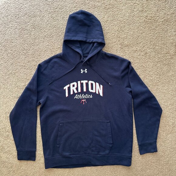 Under Armour Sweatshirt Mens Large Triton Athletics Blue Pullover Hoodie - Picture 1 of 10